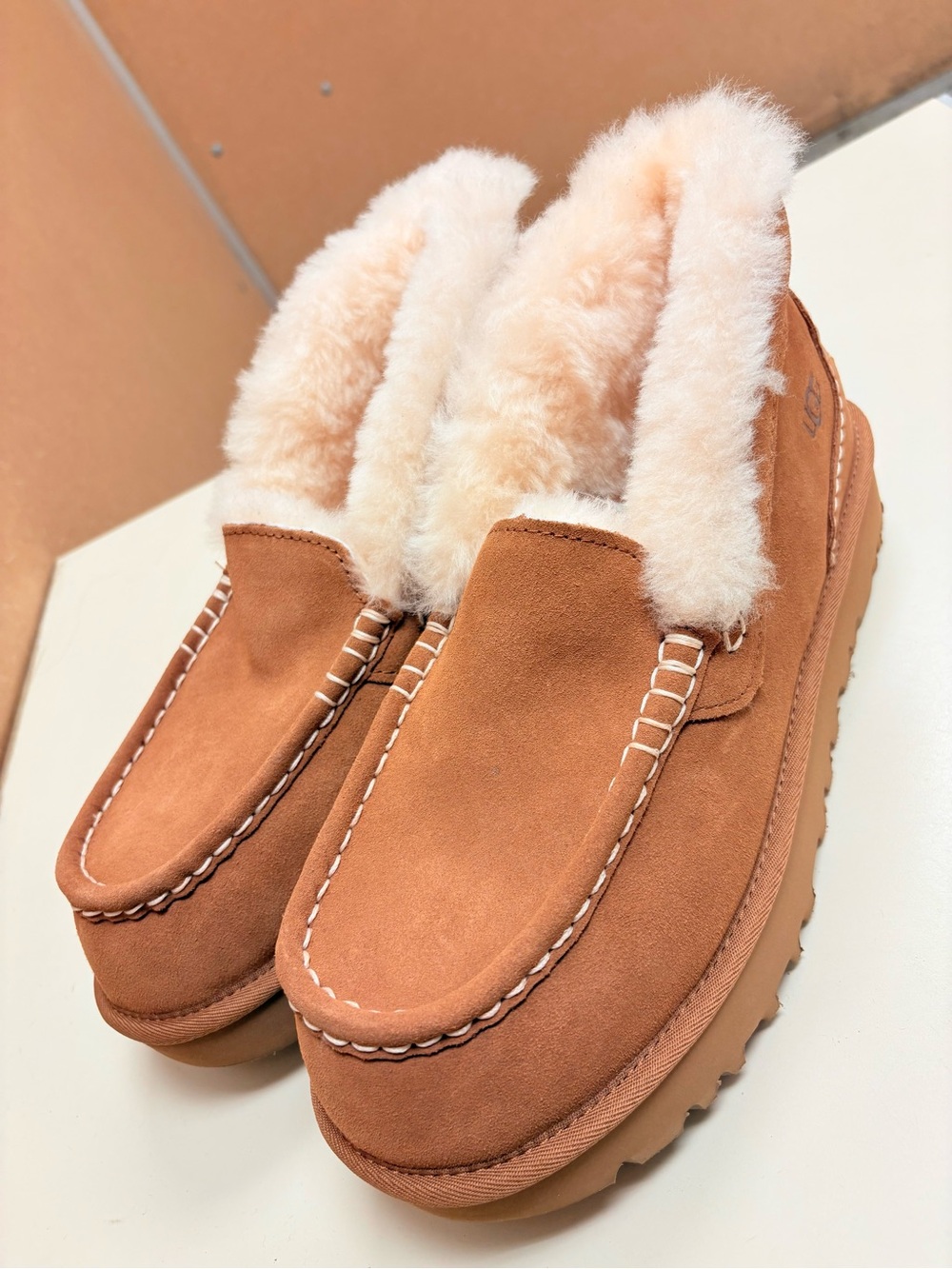 UGG Chestnut Suede Shearling-Lined Moccasin Booties